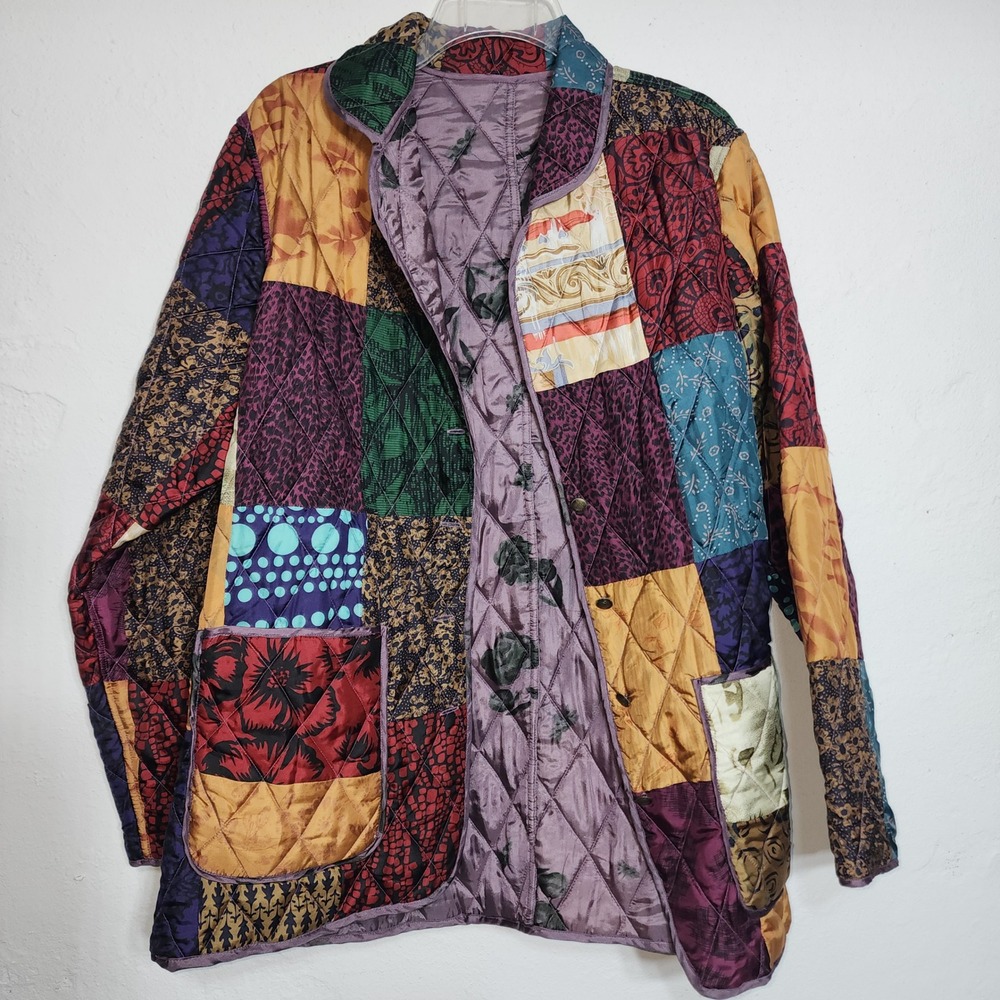 Blair Silk Quilted Jacket Medium Multicolor Patchwork Reversible Floral Boho - Picture 1 of 12